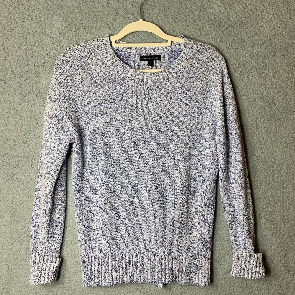 Banana Republic Sweater‎ Womens XS Blue White Long Sleeve Crew Neck Pullover